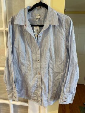 Chico's Pale Blue Striped Button-Front Shirt